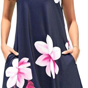 Women Summer Tank Dress Loose Fit Floral Pockets Breezy Casual Wear